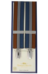 Erwin & Morris Made in UK Tan And Blue Striped 4 Clip Trouser Brace 